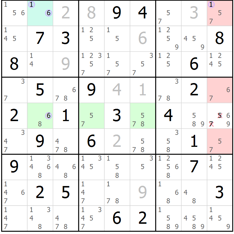 Position des candidats pour la solution de la Gr 63 page 66 du magazine de sudoku Suprême n° 028