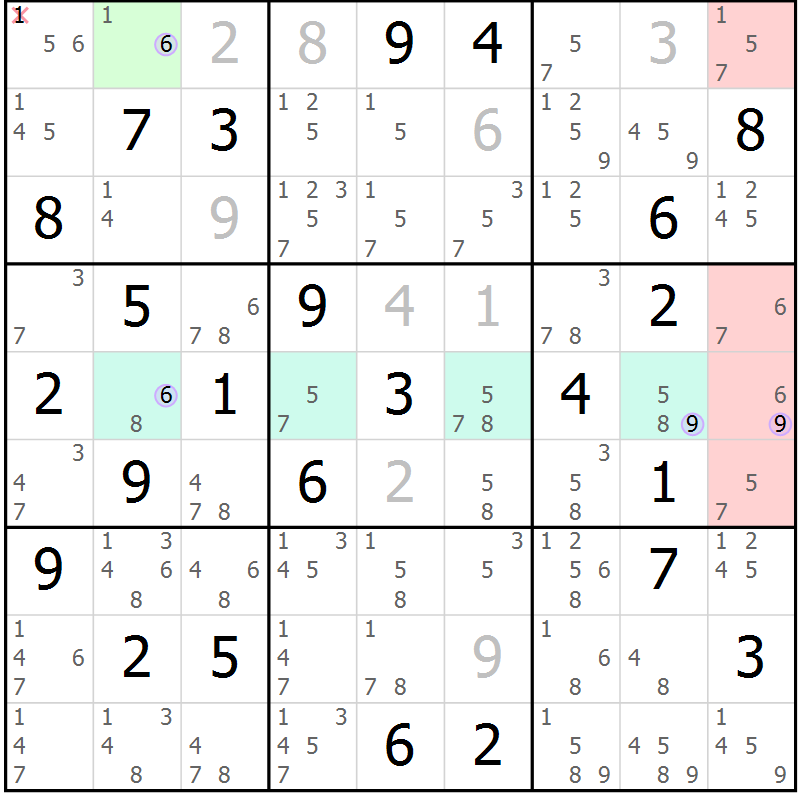 Position des candidats pour la solution de la Gr 63 page 66 du magazine de sudoku Suprême n° 028