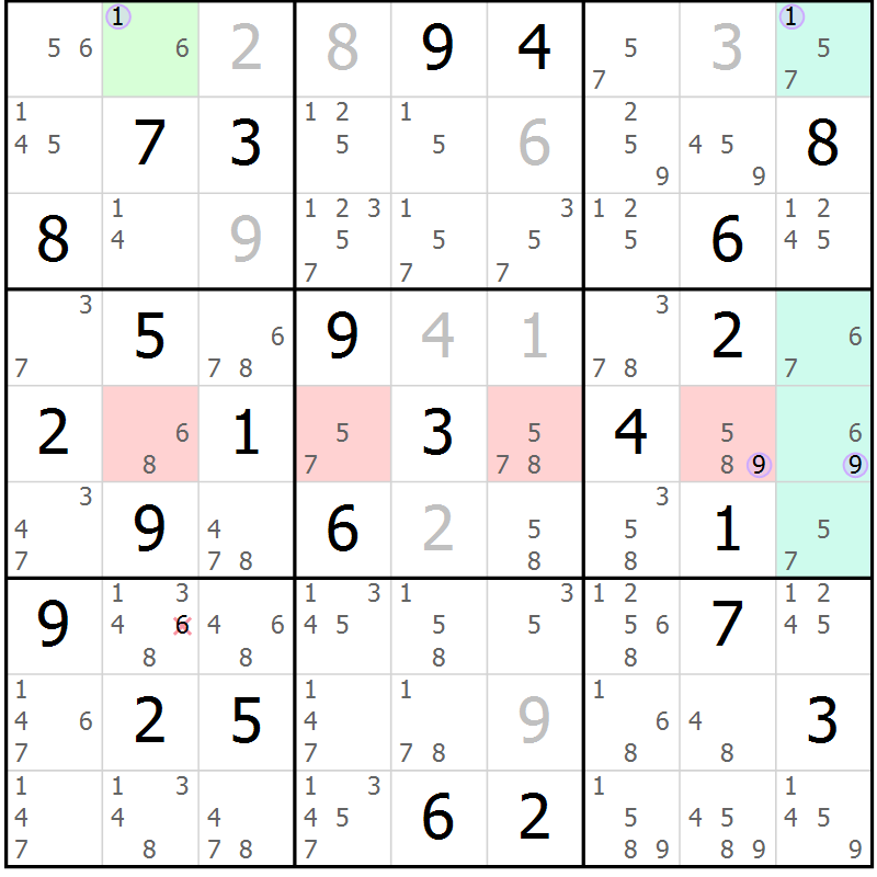 Position des candidats pour la solution de la Gr 63 page 66 du magazine de sudoku Suprême n° 028