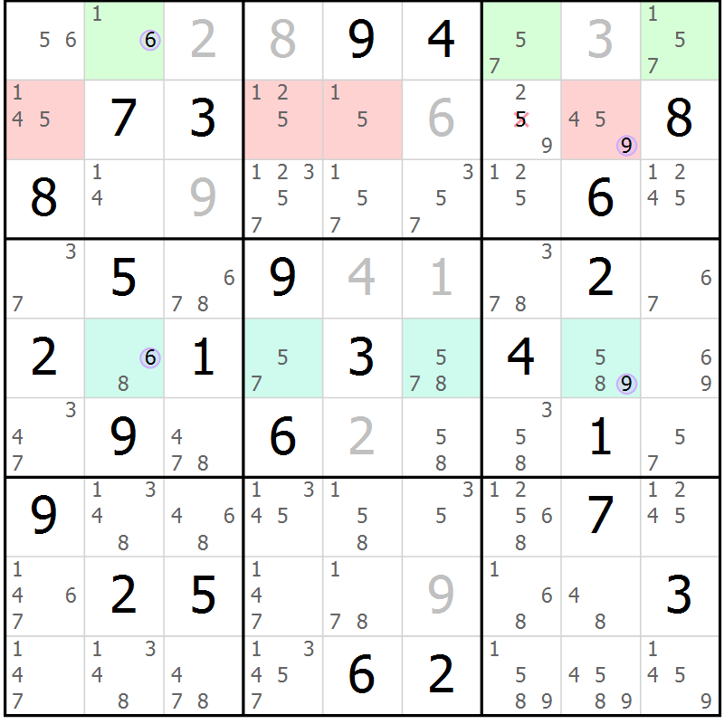 Position des candidats pour la solution de la Gr 63 page 66 du magazine de sudoku Suprême n° 028