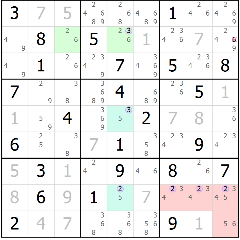 Position des candidats pour la solution de la Gr 64 page 67 du magazine de sudoku Suprême n° 028