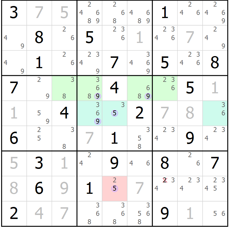 Position des candidats pour la solution de la Gr 64 page 67 du magazine de sudoku Suprême n° 028