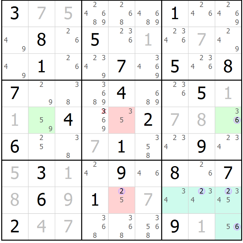 Position des candidats pour la solution de la Gr 64 page 67 du magazine de sudoku Suprême n° 028