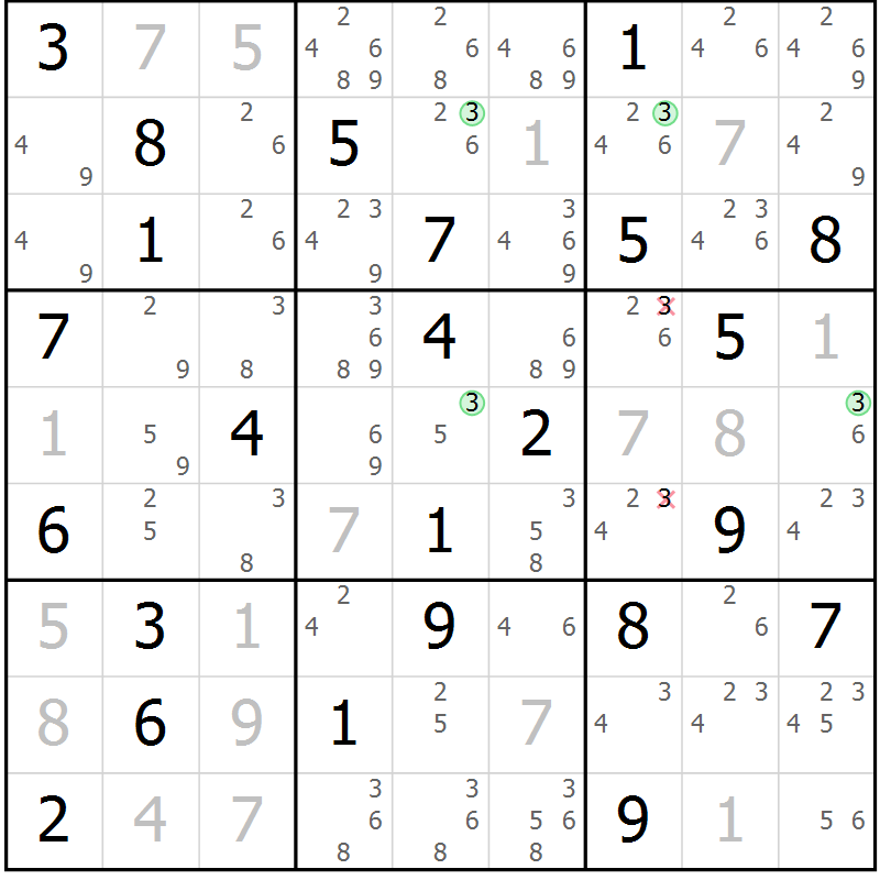 Position des candidats pour la solution de la Gr 64 page 67 du magazine de sudoku Suprême n° 028