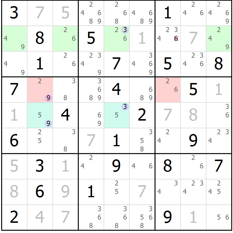 Position des candidats pour la solution de la Gr 64 page 67 du magazine de sudoku Suprême n° 028