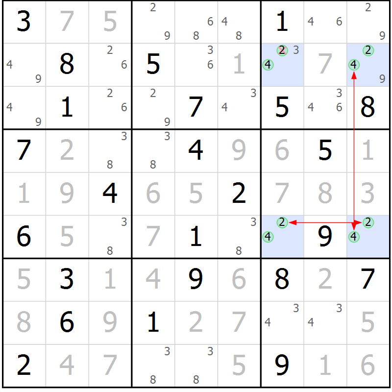 Position des candidats pour la solution de la Gr 64 page 67 du magazine de sudoku Suprême n° 028