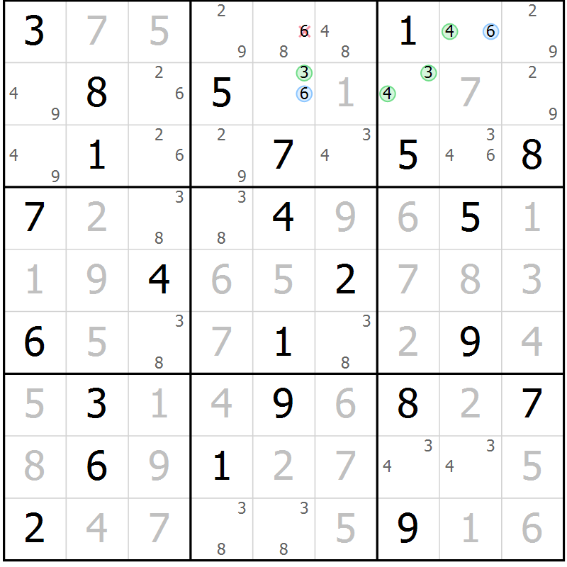 Position des candidats pour la solution de la Gr 64 page 67 du magazine de sudoku Suprême n° 028