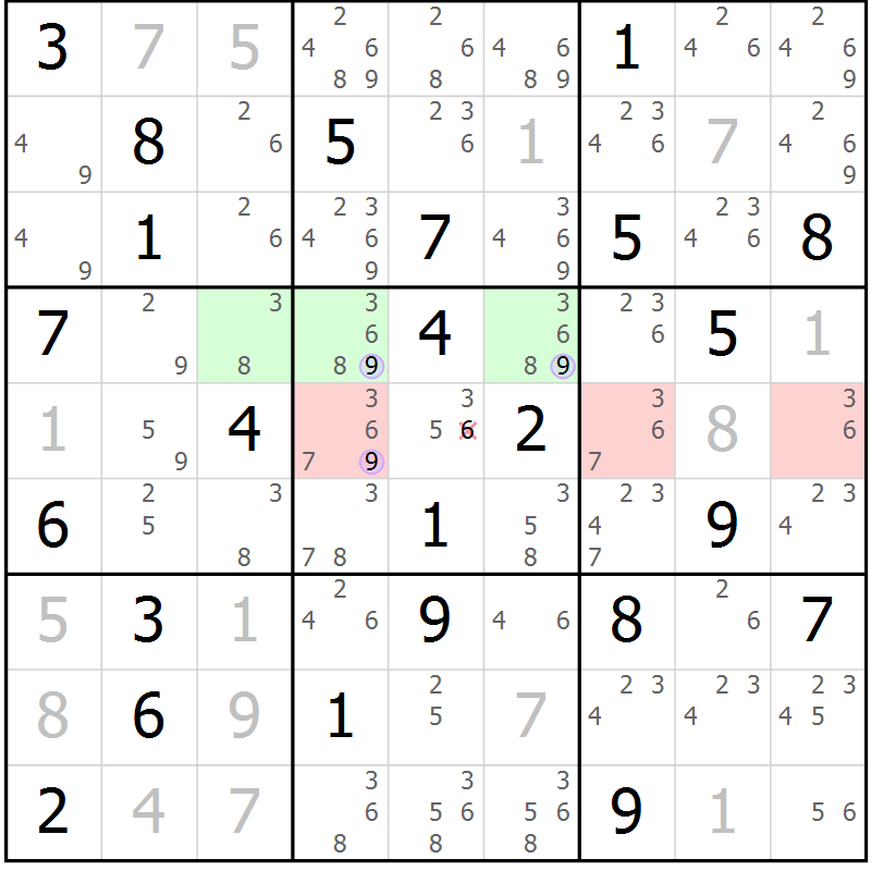 Position des candidats pour la solution de la Gr 64 page 67 du magazine de sudoku Suprême n° 028