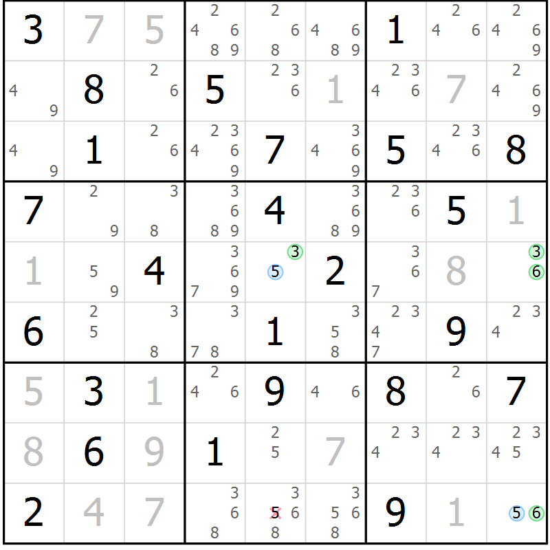 Position des candidats pour la solution de la Gr 64 page 67 du magazine de sudoku Suprême n° 028