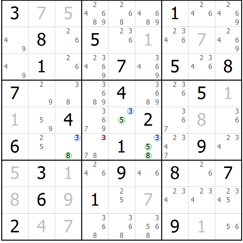 Position des candidats pour la solution de la Gr 64 page 67 du magazine de sudoku Suprême n° 028