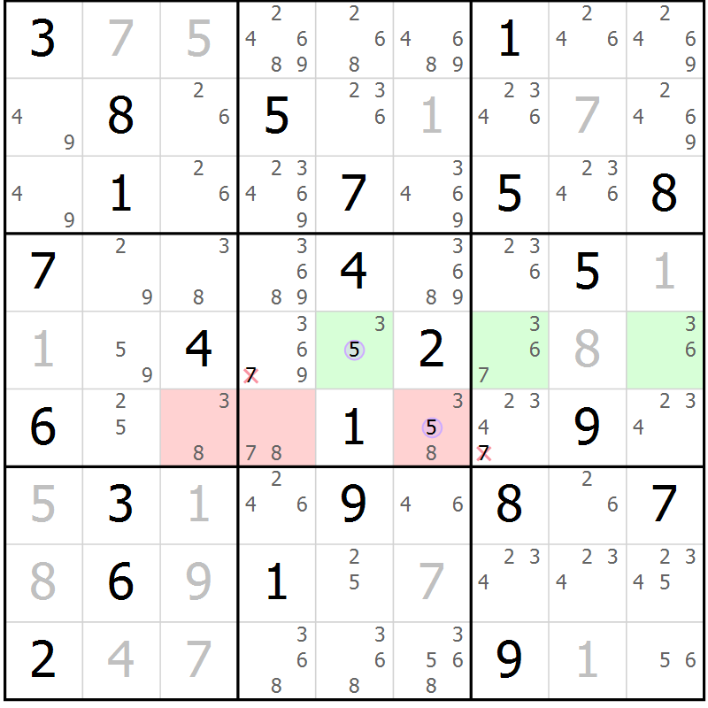 Position des candidats pour la solution de la Gr 64 page 67 du magazine de sudoku Suprême n° 028
