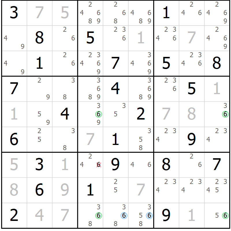 Position des candidats pour la solution de la Gr 64 page 67 du magazine de sudoku Suprême n° 028