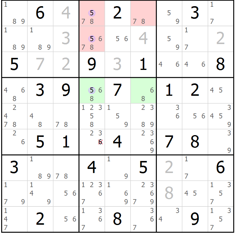Position des candidats pour la solution de la Gr 65 page 68 du magazine de sudoku Suprême n° 028