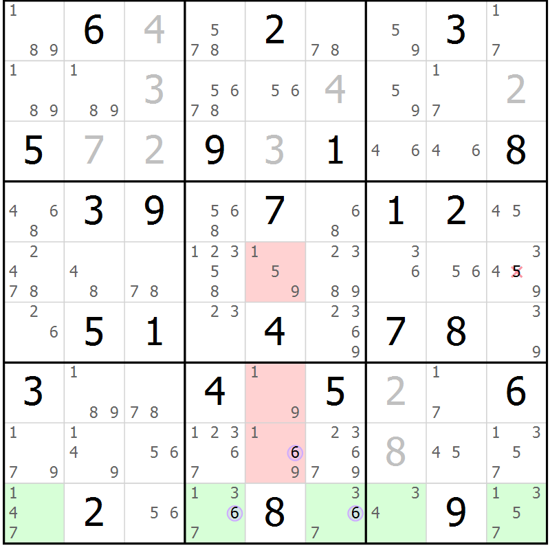 Position des candidats pour la solution de la Gr 65 page 68 du magazine de sudoku Suprême n° 028