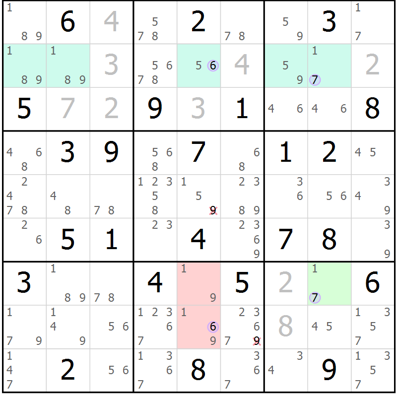 Position des candidats pour la solution de la Gr 65 page 68 du magazine de sudoku Suprême n° 028