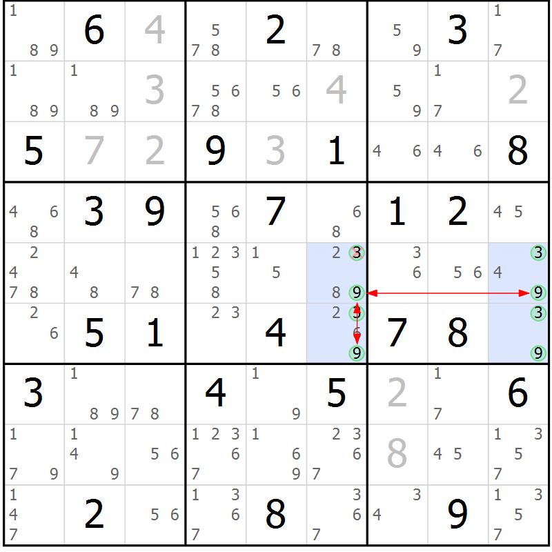 Position des candidats pour la solution de la Gr 65 page 68 du magazine de sudoku Suprême n° 028