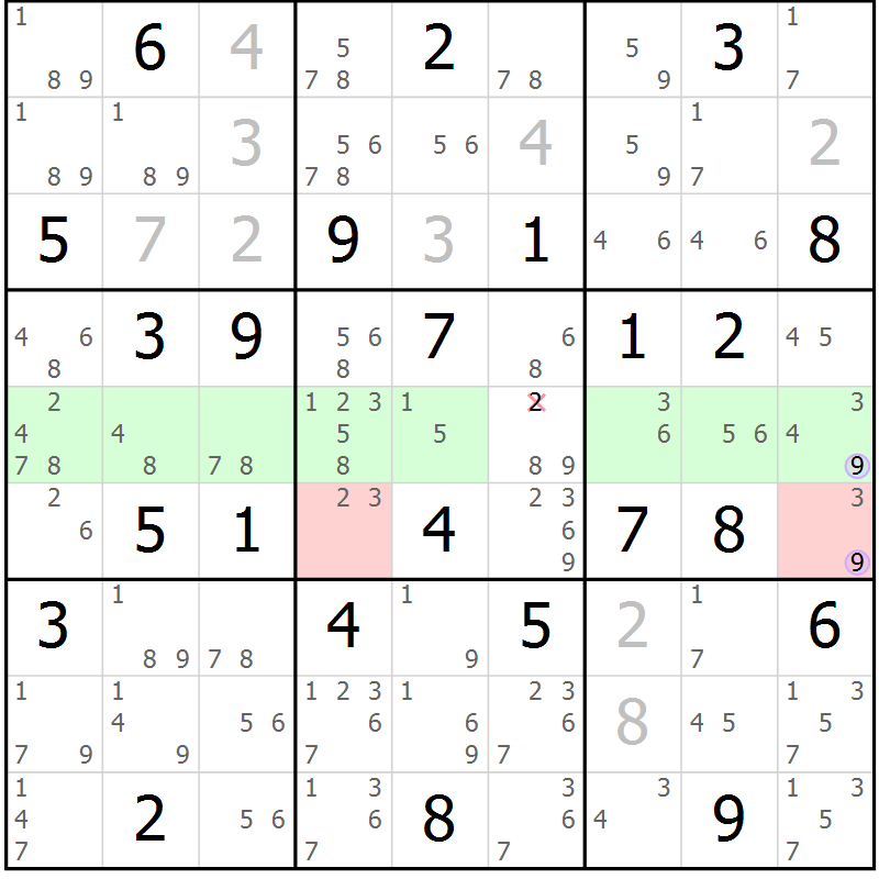 Position des candidats pour la solution de la Gr 65 page 68 du magazine de sudoku Suprême n° 028