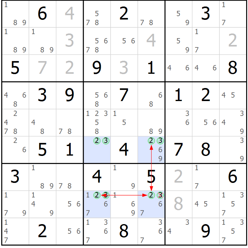 Position des candidats pour la solution de la Gr 65 page 68 du magazine de sudoku Suprême n° 028
