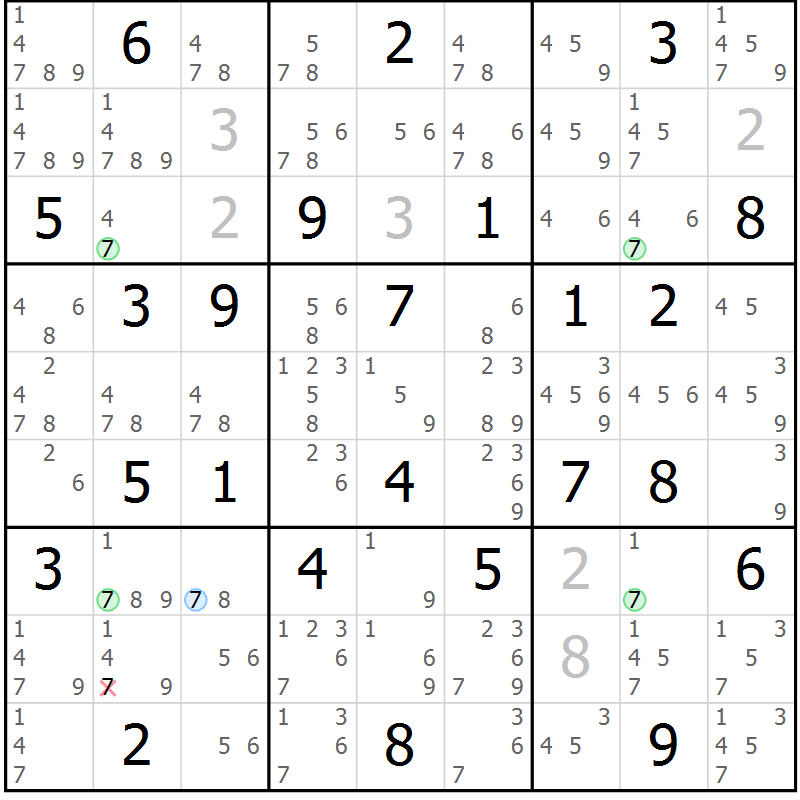 Position des candidats pour la solution de la Gr 65 page 68 du magazine de sudoku Suprême n° 028