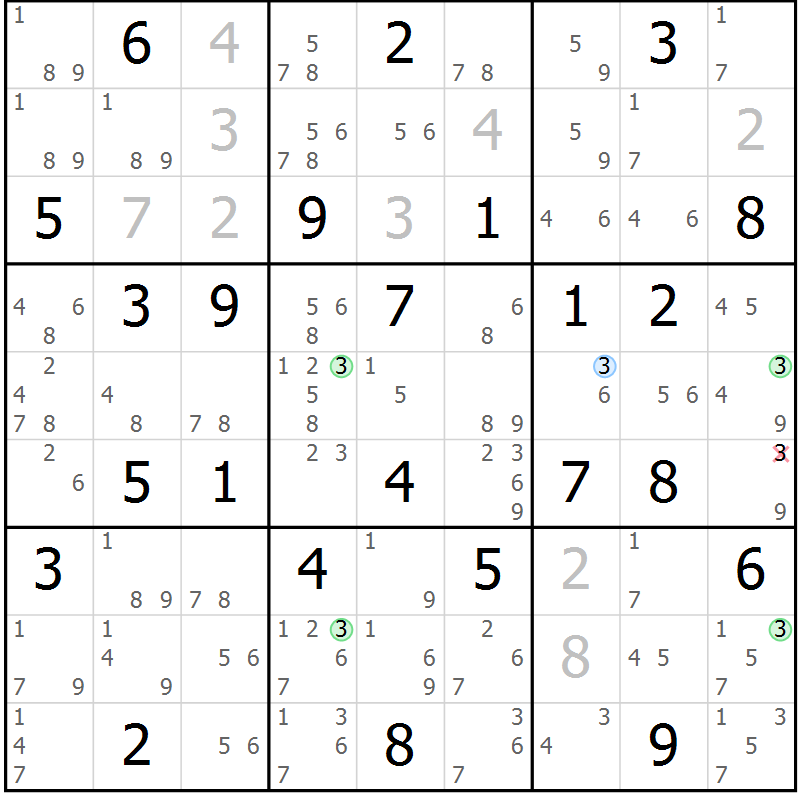 Position des candidats pour la solution de la Gr 65 page 68 du magazine de sudoku Suprême n° 028