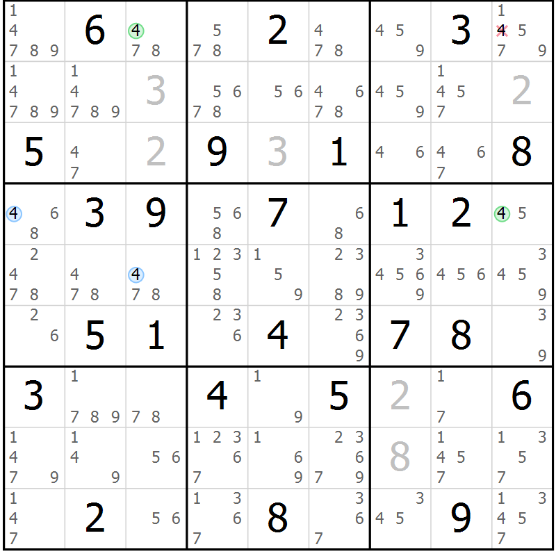 Position des candidats pour la solution de la Gr 65 page 68 du magazine de sudoku Suprême n° 028