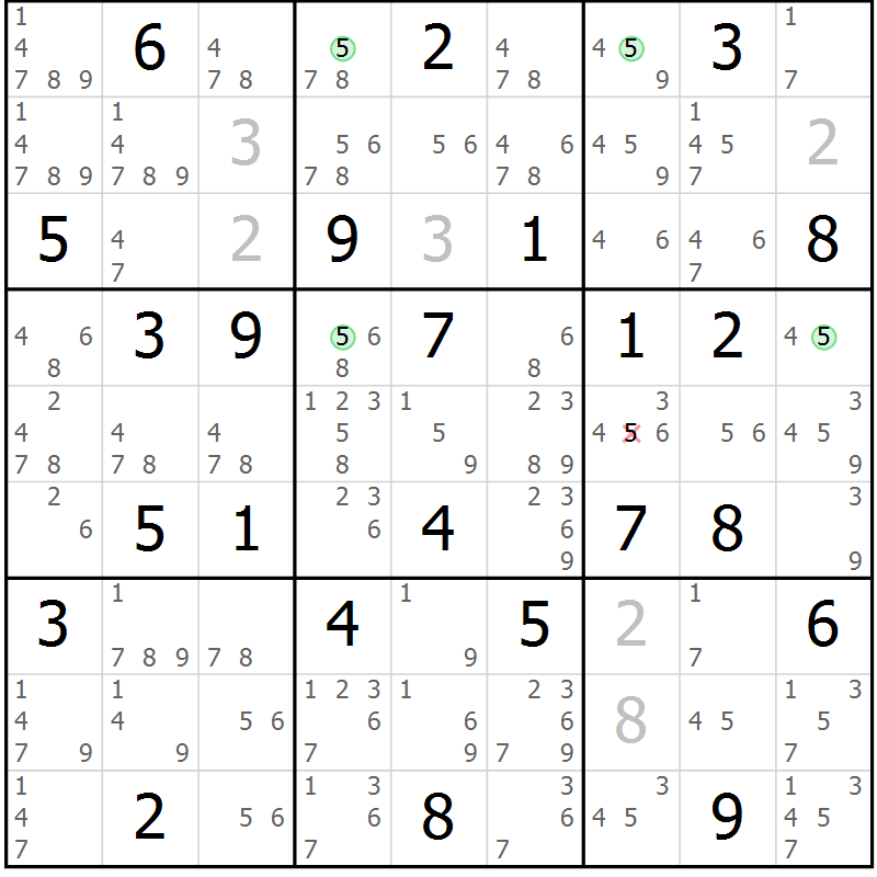 Position des candidats pour la solution de la Gr 65 page 68 du magazine de sudoku Suprême n° 028