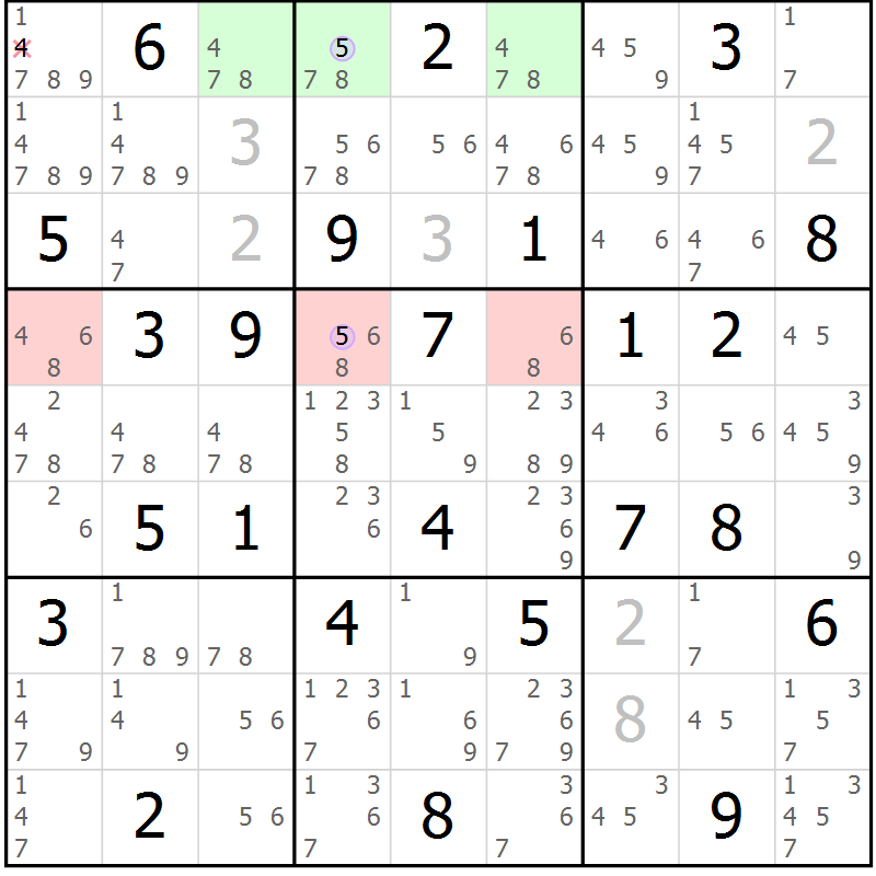 Position des candidats pour la solution de la Gr 65 page 68 du magazine de sudoku Suprême n° 028
