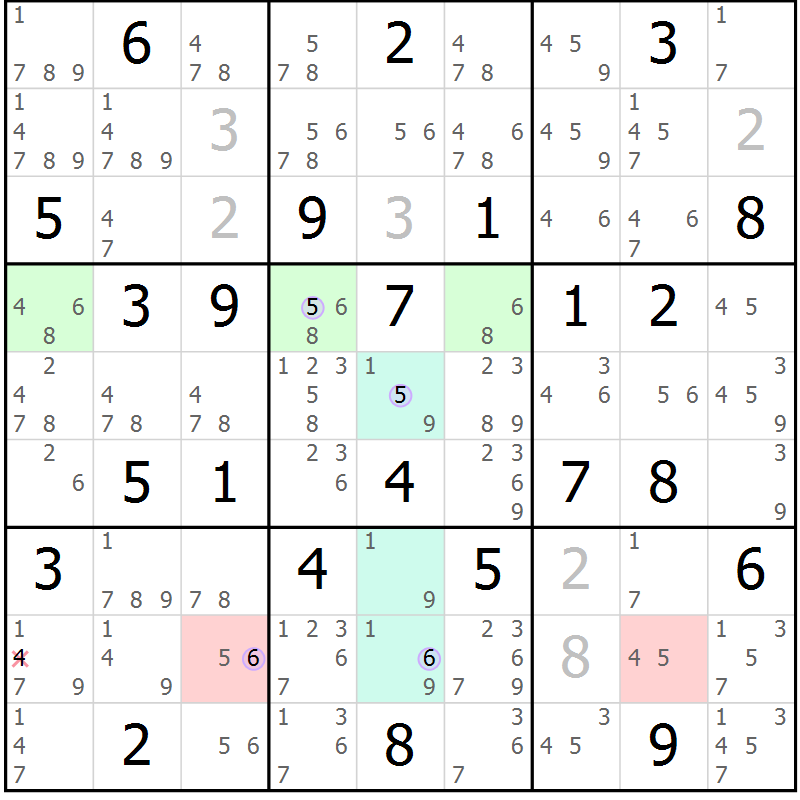 Position des candidats pour la solution de la Gr 65 page 68 du magazine de sudoku Suprême n° 028