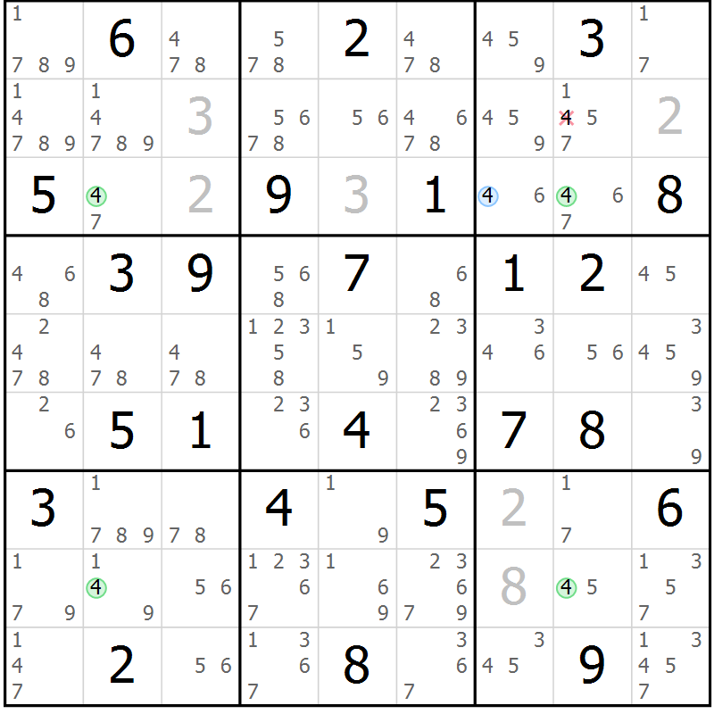 Position des candidats pour la solution de la Gr 65 page 68 du magazine de sudoku Suprême n° 028