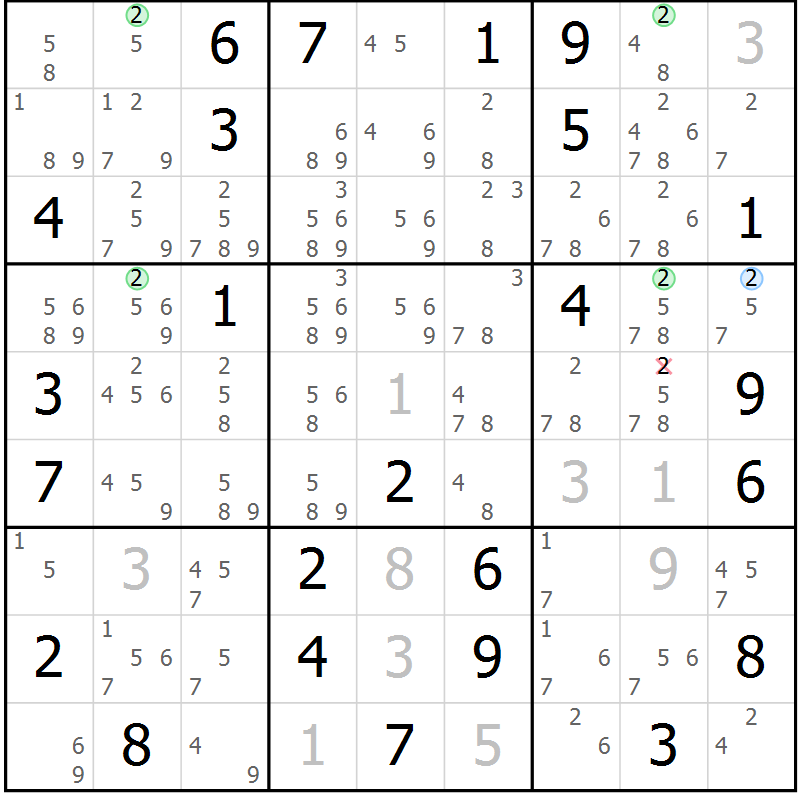 Position des candidats pour la solution de la Gr 66 page 69 du magazine de sudoku Suprême n° 028