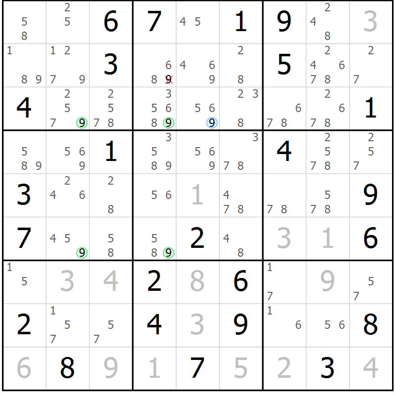 Position des candidats pour la solution de la Gr 66 page 69 du magazine de sudoku Suprême n° 028