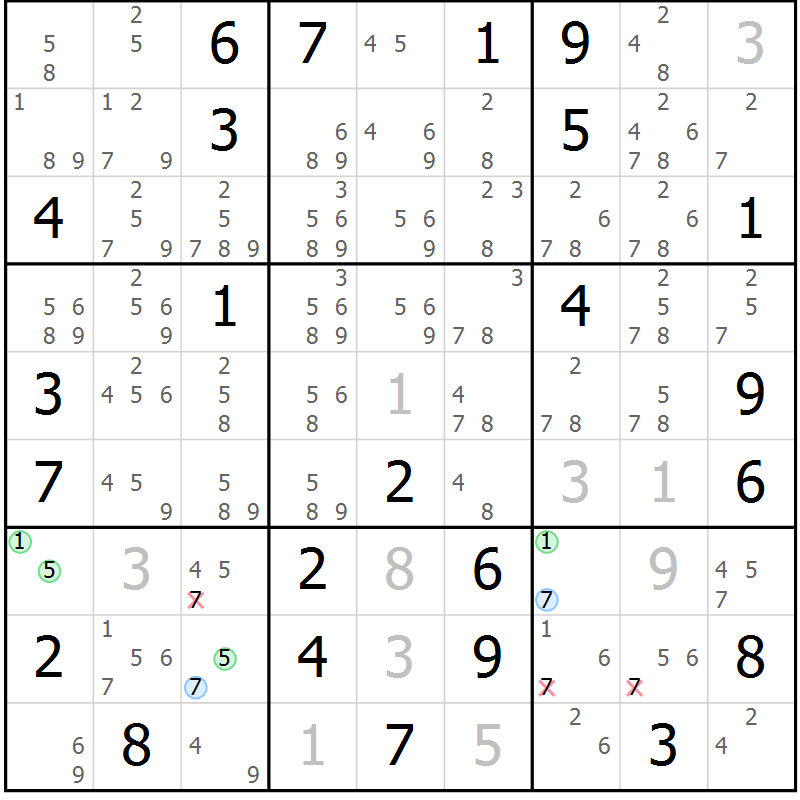 Position des candidats pour la solution de la Gr 66 page 69 du magazine de sudoku Suprême n° 028
