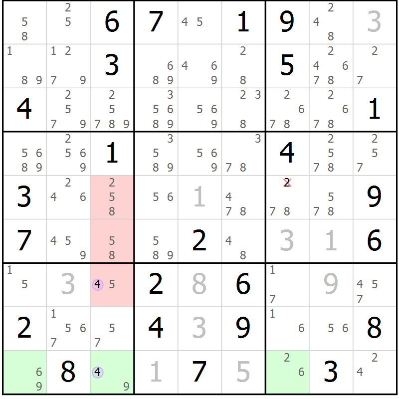 Position des candidats pour la solution de la Gr 66 page 69 du magazine de sudoku Suprême n° 028