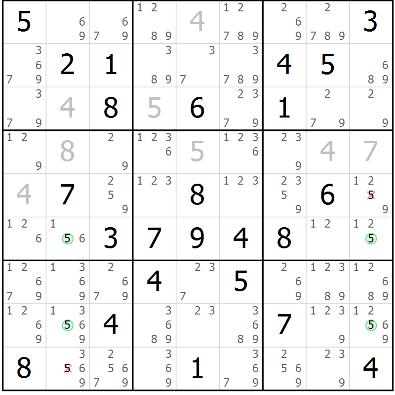 Position des candidats pour la solution de la Gr 67 page 70 du magazine de sudoku Suprême n° 028