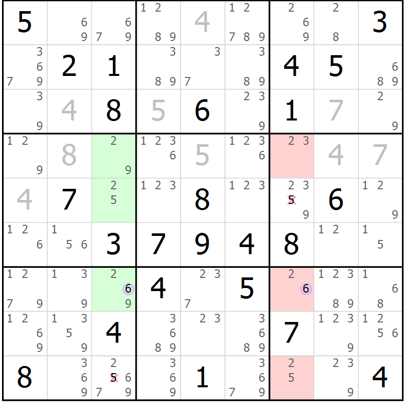 Position des candidats pour la solution de la Gr 67 page 70 du magazine de sudoku Suprême n° 028