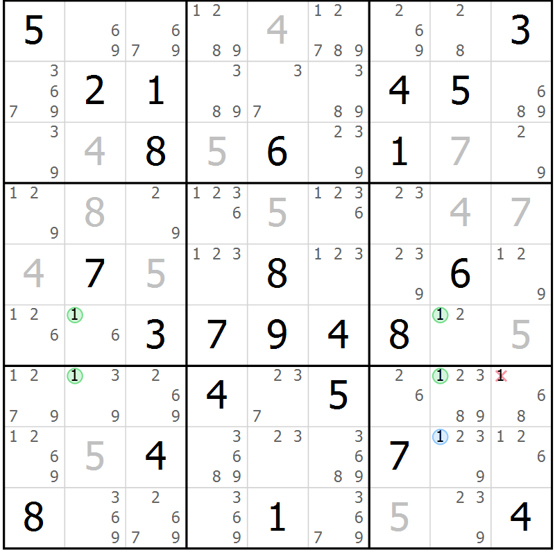Position des candidats pour la solution de la Gr 67 page 70 du magazine de sudoku Suprême n° 028