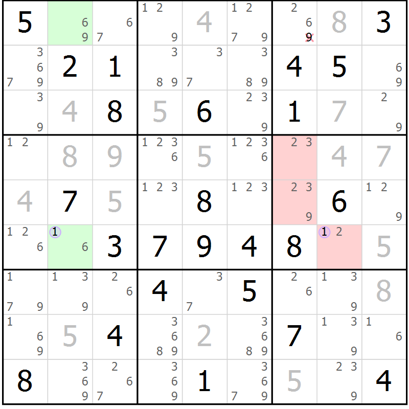 Position des candidats pour la solution de la Gr 67 page 70 du magazine de sudoku Suprême n° 028