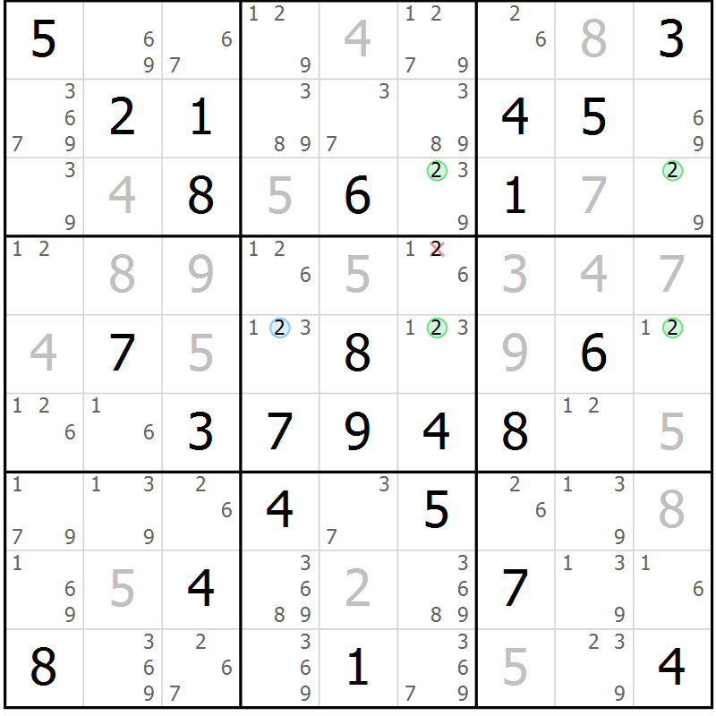 Position des candidats pour la solution de la Gr 67 page 70 du magazine de sudoku Suprême n° 028