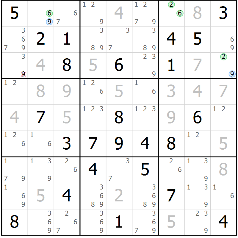 Position des candidats pour la solution de la Gr 67 page 70 du magazine de sudoku Suprême n° 028