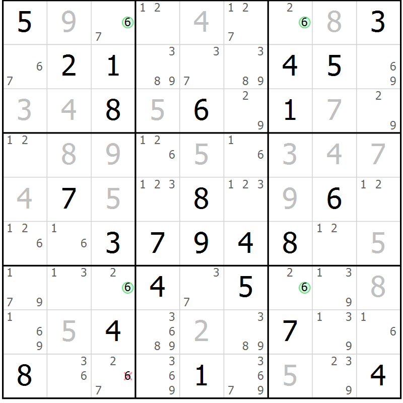 Position des candidats pour la solution de la Gr 67 page 70 du magazine de sudoku Suprême n° 028