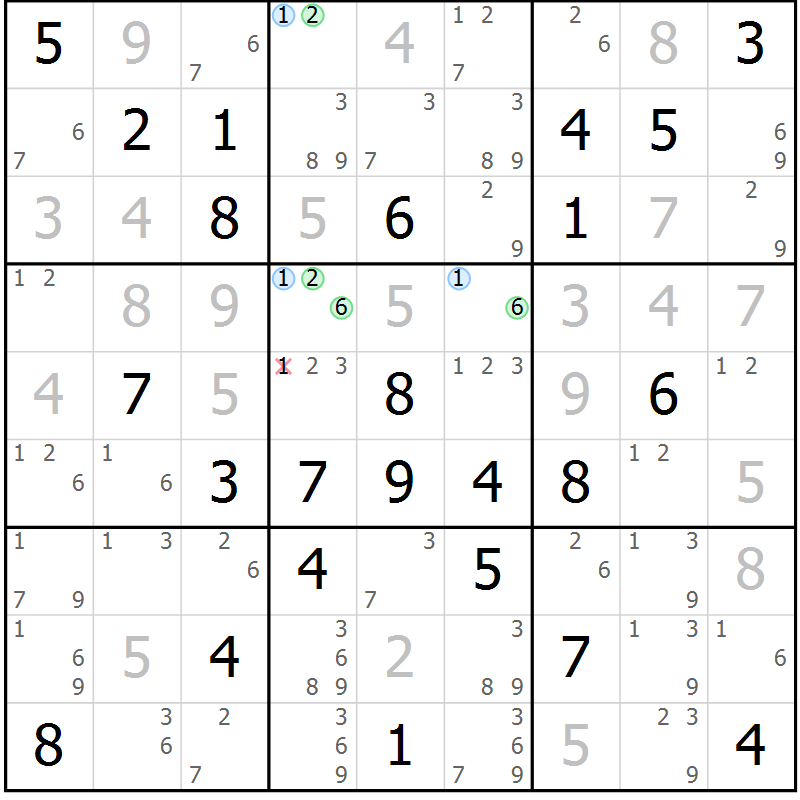 Position des candidats pour la solution de la Gr 67 page 70 du magazine de sudoku Suprême n° 028