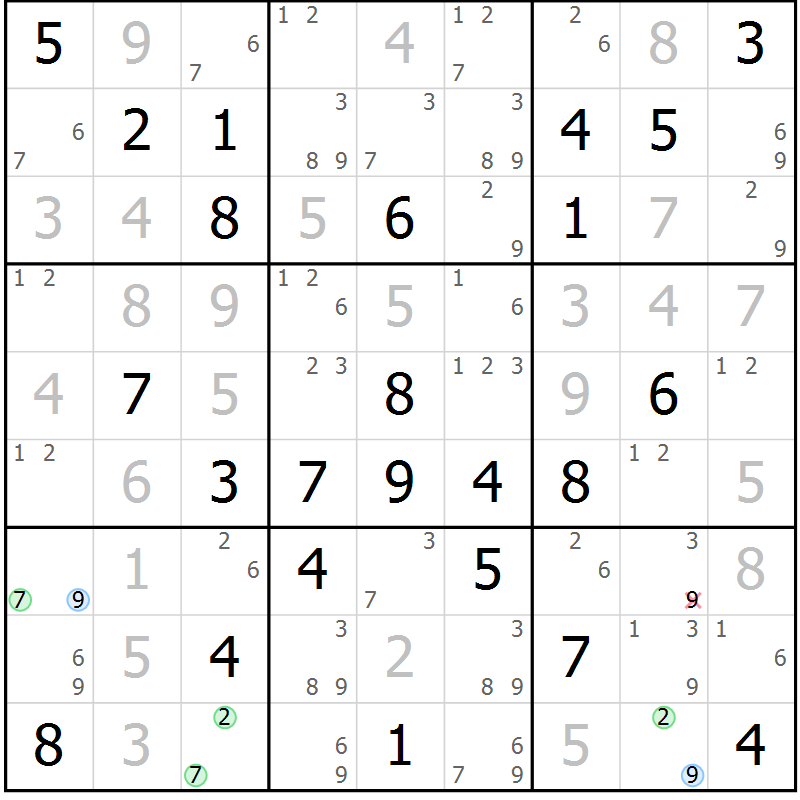 Position des candidats pour la solution de la Gr 67 page 70 du magazine de sudoku Suprême n° 028
