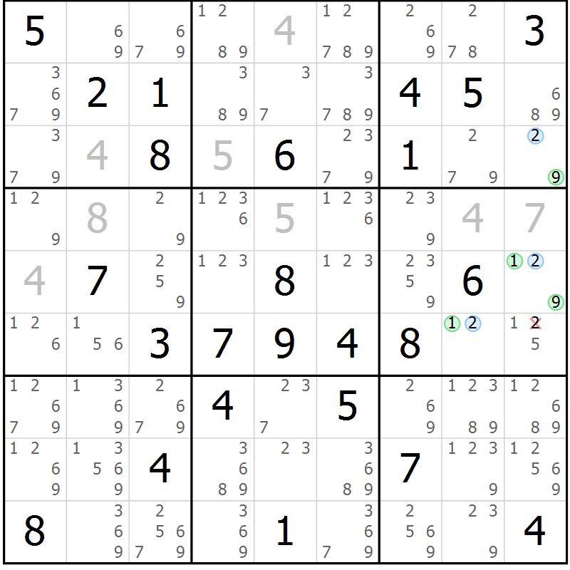 Position des candidats pour la solution de la Gr 67 page 70 du magazine de sudoku Suprême n° 028