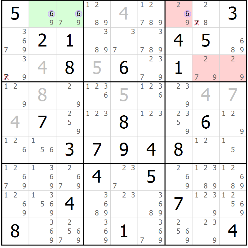 Position des candidats pour la solution de la Gr 67 page 70 du magazine de sudoku Suprême n° 028