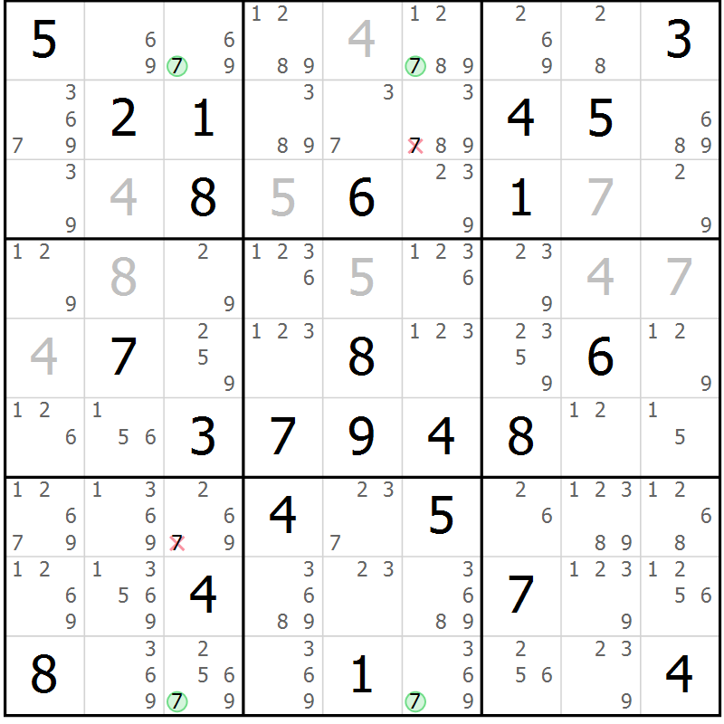 Position des candidats pour la solution de la Gr 67 page 70 du magazine de sudoku Suprême n° 028