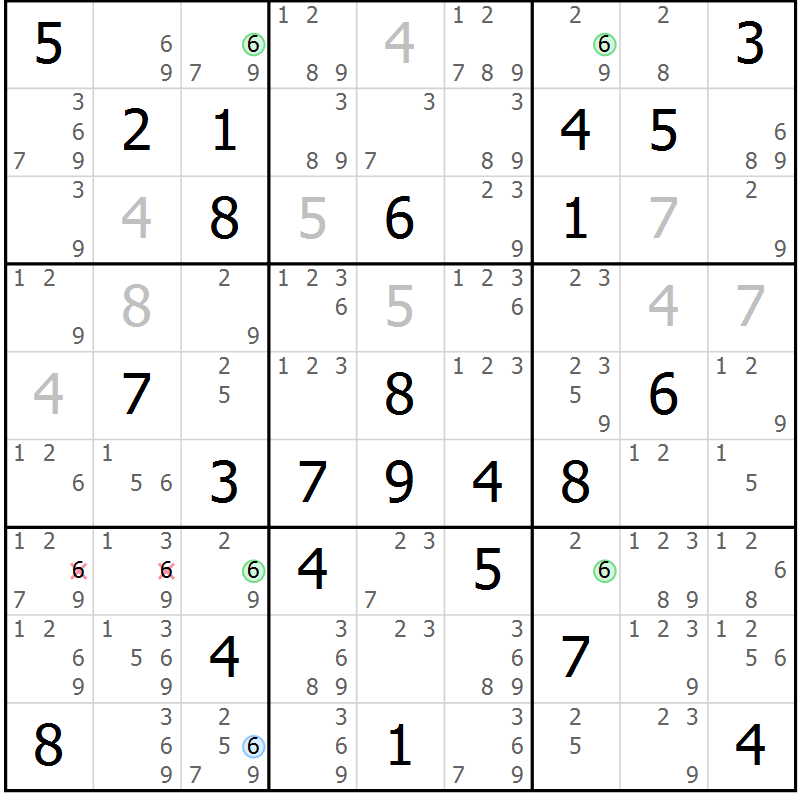 Position des candidats pour la solution de la Gr 67 page 70 du magazine de sudoku Suprême n° 028