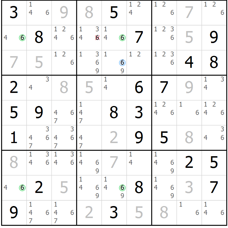 Position des candidats pour la solution de la Gr 68 page 71 du magazine de sudoku Suprême n° 028