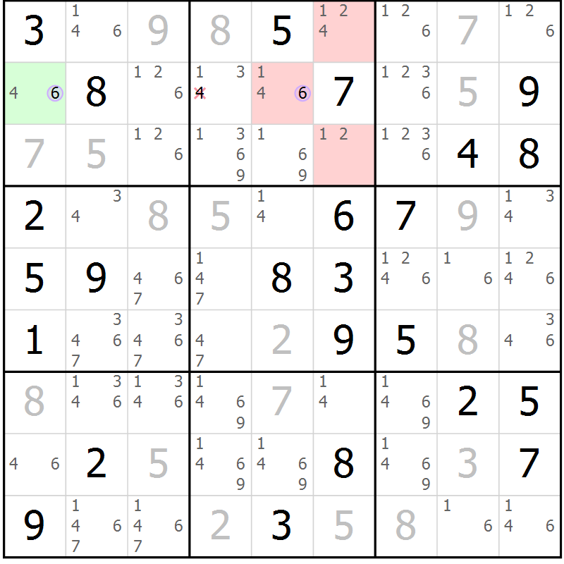 Position des candidats pour la solution de la Gr 68 page 71 du magazine de sudoku Suprême n° 028
