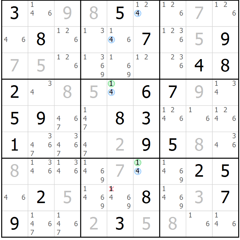Position des candidats pour la solution de la Gr 68 page 71 du magazine de sudoku Suprême n° 028