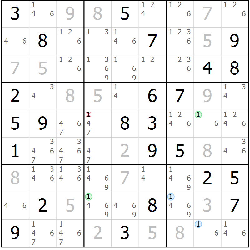 Position des candidats pour la solution de la Gr 68 page 71 du magazine de sudoku Suprême n° 028